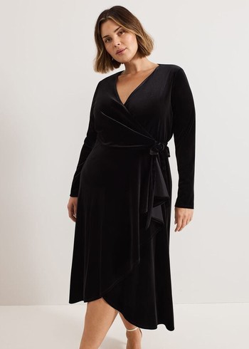 Phase Eight Julia Velvet Wrap Dress Black USA | 0627814-ZJ